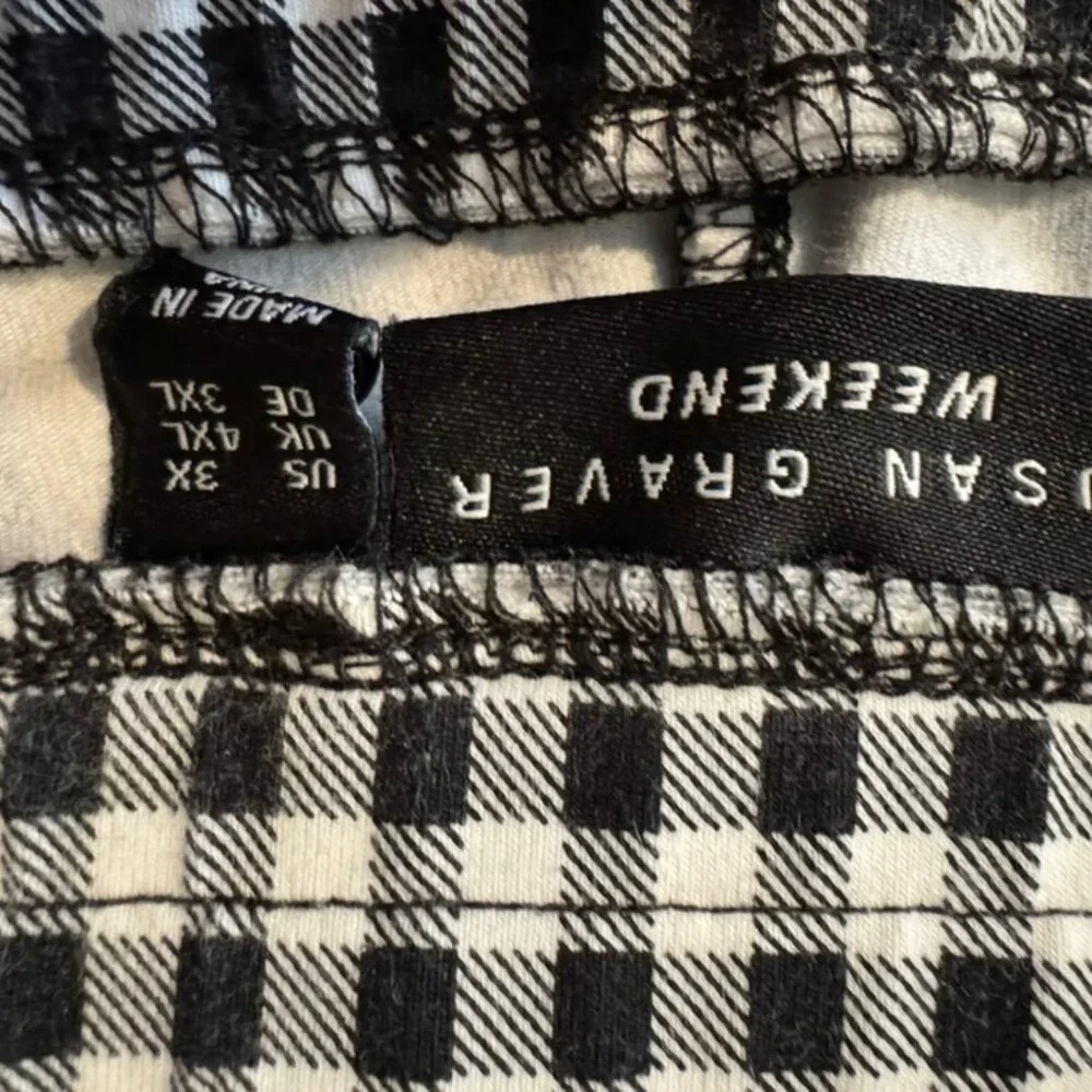 Susan Graver Weekend Pants Womens 3X Black White Gingham Pull On Cropped Stretch - Picture 2 of 5